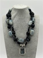 FINE Sterling Aquamarine & Agate Necklace