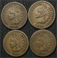 1881, 1883, 1883, 1884 Indian Head Cents