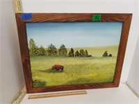 Framed Buffalo Painting By Martha Smith
