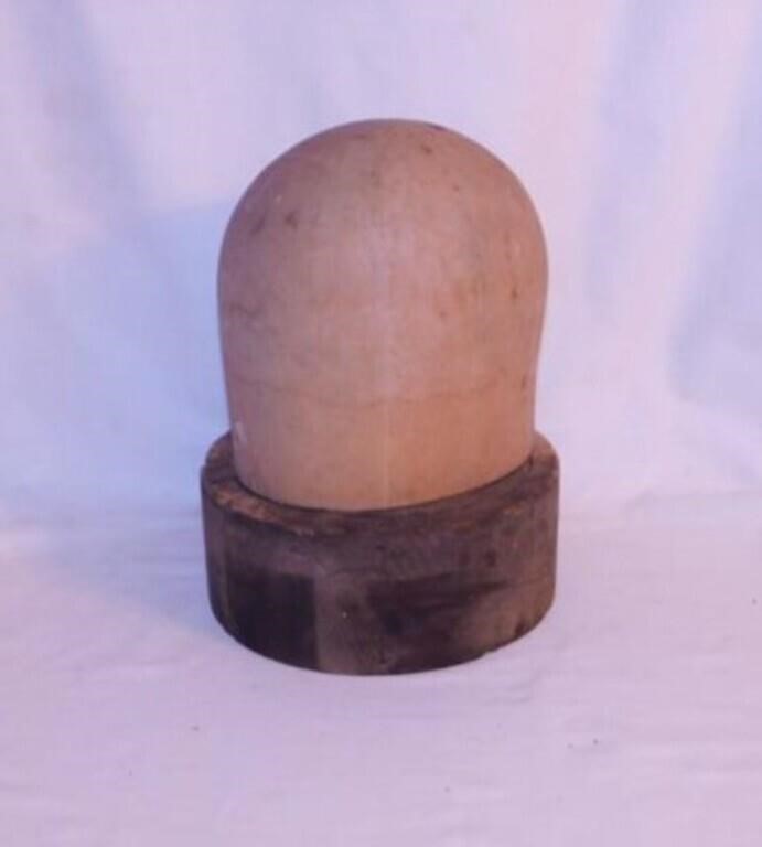 Antique Midwest H.B.&D. wood block hat form mold,