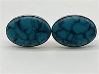 Vintage Sterling Silver Faux Turquoise Cuff Links
