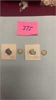 Lot of 4 Barber Silver Dimes