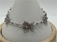 Sterling Silver Pink CZ Butterfly Bracelet
