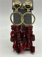 Vintage Czech Cranberry Art Glass Dangle Earrings