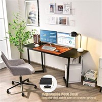 63 Inch Computer Desk, Black + Rustic Brown