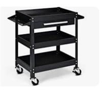 costway 3-Tray Tool Cart with Drawer black