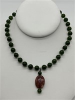 Sterling Nephrite Jade & Quartz Necklace