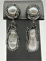 High-End Baroque Pearl, CZ & Marcasite Earrings