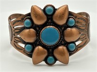 Vintage Solid Copper & Turquoise Native Cuff