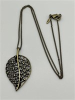 SAO Swarovski Brass Tone Leaf Necklace