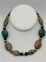 Sterling Silver Natural Turquoise & Gem Necklace