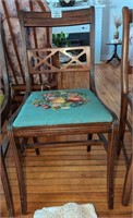 Antique Wooden Dining Chair with Needlepoint seat