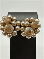 Vintage MIJ Faux Pearl Bead Cluster Earrings