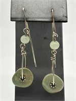 Sterling Silver Natural Green Stone Earrings