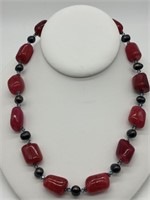 Sterling Silver Dyed Agate & Pearl Necklace
