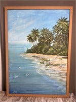 Oil Painting Palm Trees Beach Signed Lainey