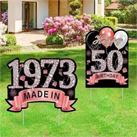 2Pcs Black Gold 50th Birthday Yard Sign