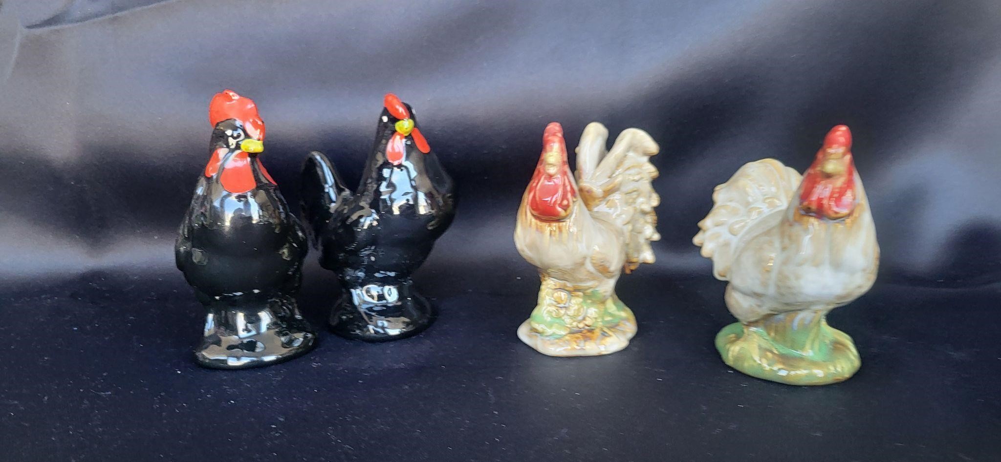 Vtg Ceramic Roosters 2 Sets of 2 Resale $48