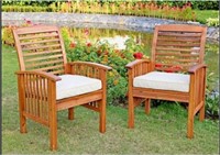 Walker Edison Wood Chair (Set of 2) with Cushions