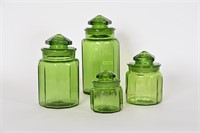 Vintage L.E. Smith Green Paneled Glass Canisters