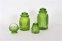 Vtg L.E. Smith Green Moon/Stars Glass Canisters