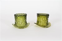 Vintage Fenton Glass Daisy & Button Green Top Hats
