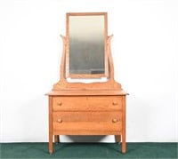Antique Quarter Sawn Oak Dresser/Mirror On Casters