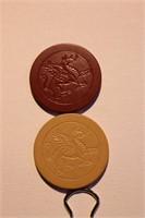 2- Vintage Clay Embossed Dragon Griffen Poker Chip