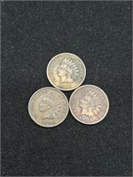 Three Antique 1C Indian Head Penny Coins