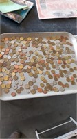 Tray of foreign coins