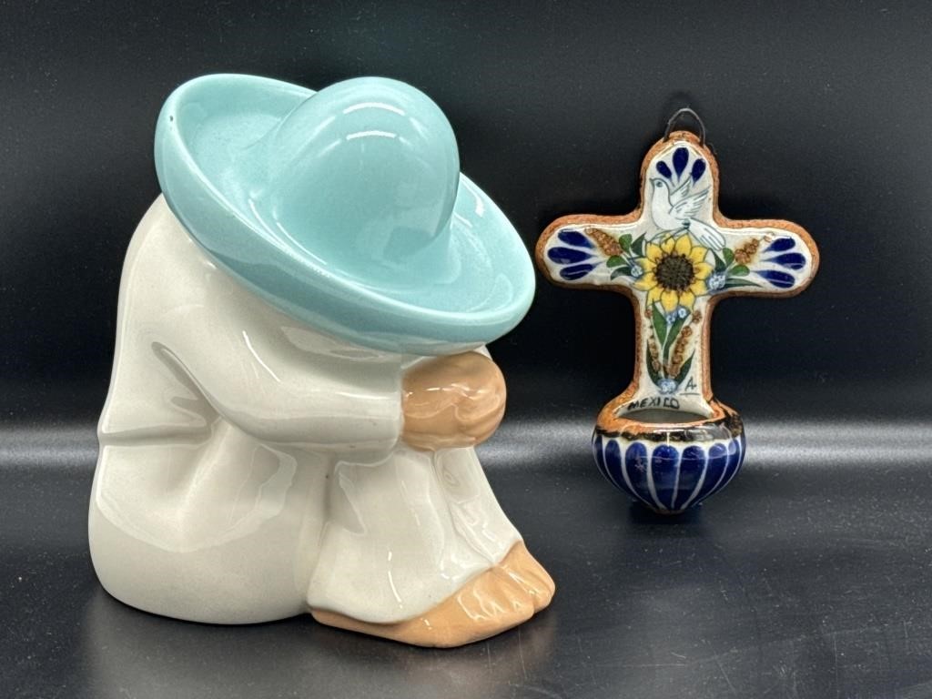 Vintage Ceramic "Siesta" & Talavera Pottery Cross