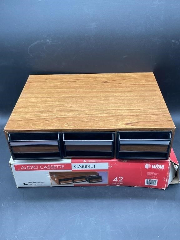 Vintage Wood Grain Audio Cassette Cabinet