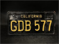 Vintage 1960’s Era California Black License Plate