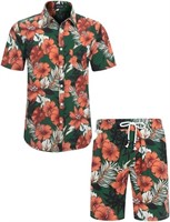 Men's Casual Button Hawaiian Shirt Set-S
