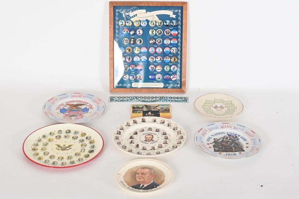 Framed Collectible Vtg Political Button Pins, Plts