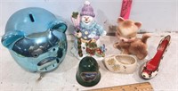Blue Piggy Bank & Other Figurines