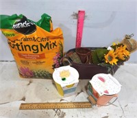 Potting Soil, Pails, Seeds,Decorative Tin, etc