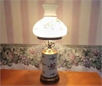Vintage Hand Painted Milk Glass & Brass Lamp