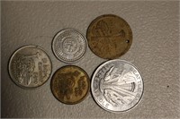 5- 62' Worlds Fair & Seattle Wa Coins/ Tokens