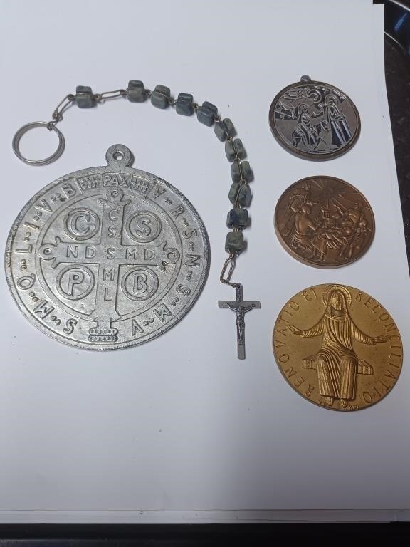 Religious Token Lot and Cross Key Chain