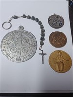 Religious Token Lot and Cross Key Chain