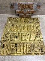 (5) Vintage Signs : Condemned, Edible, Non Edible