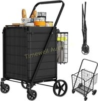 220 LBS Folding Shopping Cart  360 Swivel Wheels