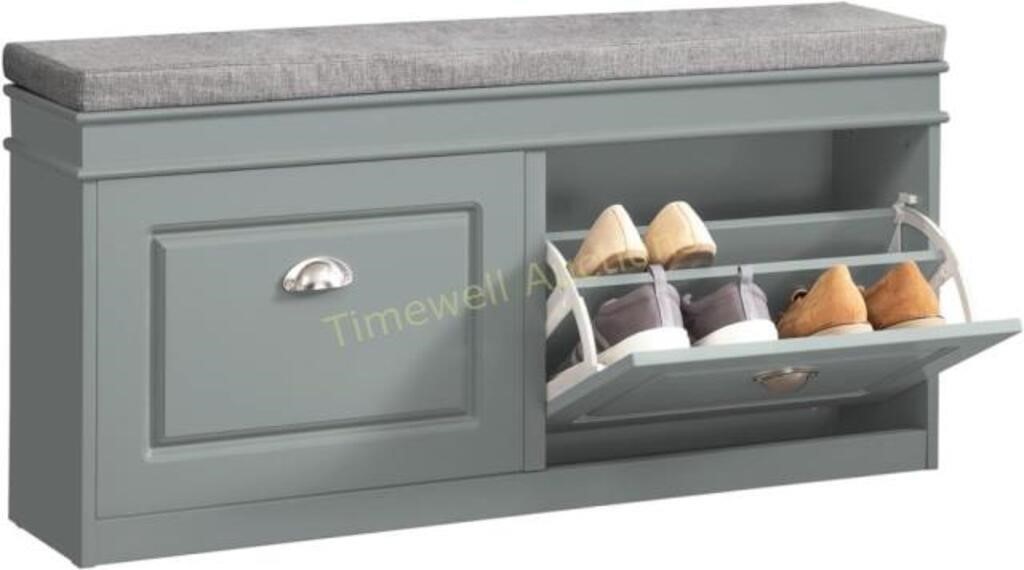 Grey Storage Bench W41.3xD9.4xH20.5