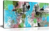 Large Abstract Art  Green Blue  20x40inches