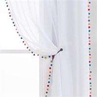 White Pom-Pom Curtains 52x84 Multicolor