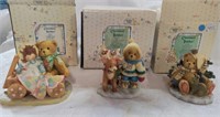 3 CHERISHED TEDDIES by ENESCO, HAND PAINTED STONE