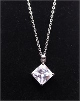 SQUARE WHITE TOPAZ SOLITAIRE NECKLACE, LAB GROWN