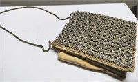 vtg TINY PURSE w/ CRYSTAL FRONT-CHAIN,3.5" X 2.75"
