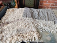 2 vtg HAND WOVEN  SHAWLS w/ FRINGE,  NATURAL &